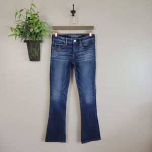 AE 6 Skinny Kick Low Rise Bootcut Dark Blue Wash Stretch Jeans American Eagle